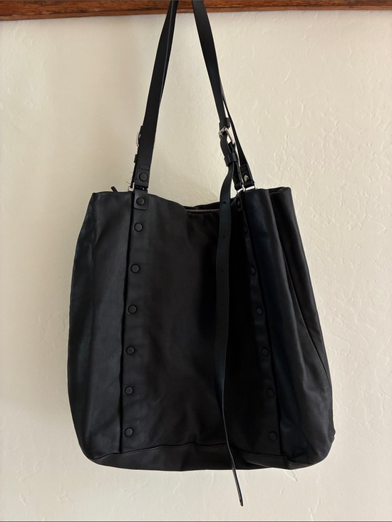 All Saints Handbags - AllSaints Black Leather Shoulder Bag with Stud Detailing